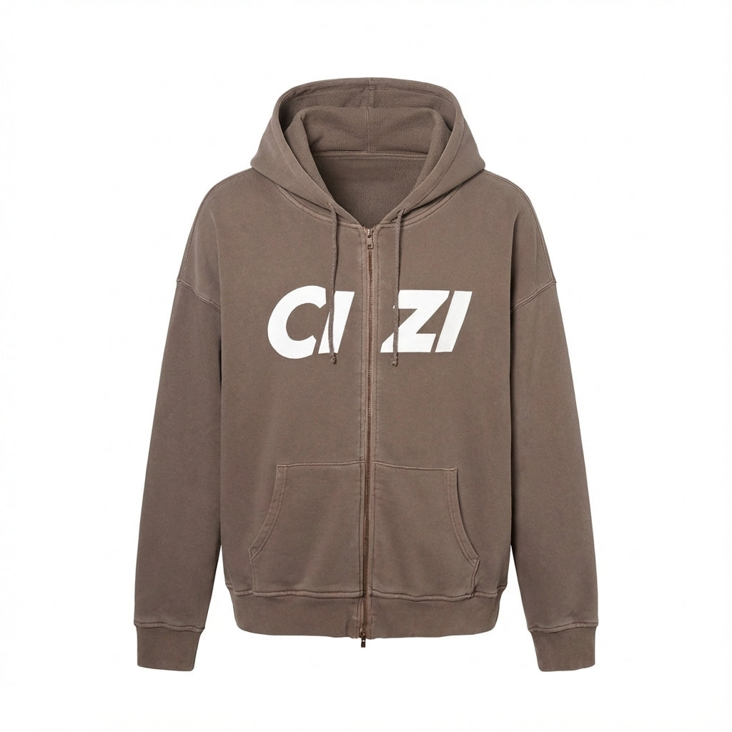 Cizi Zip-Up Hoodie - Brown