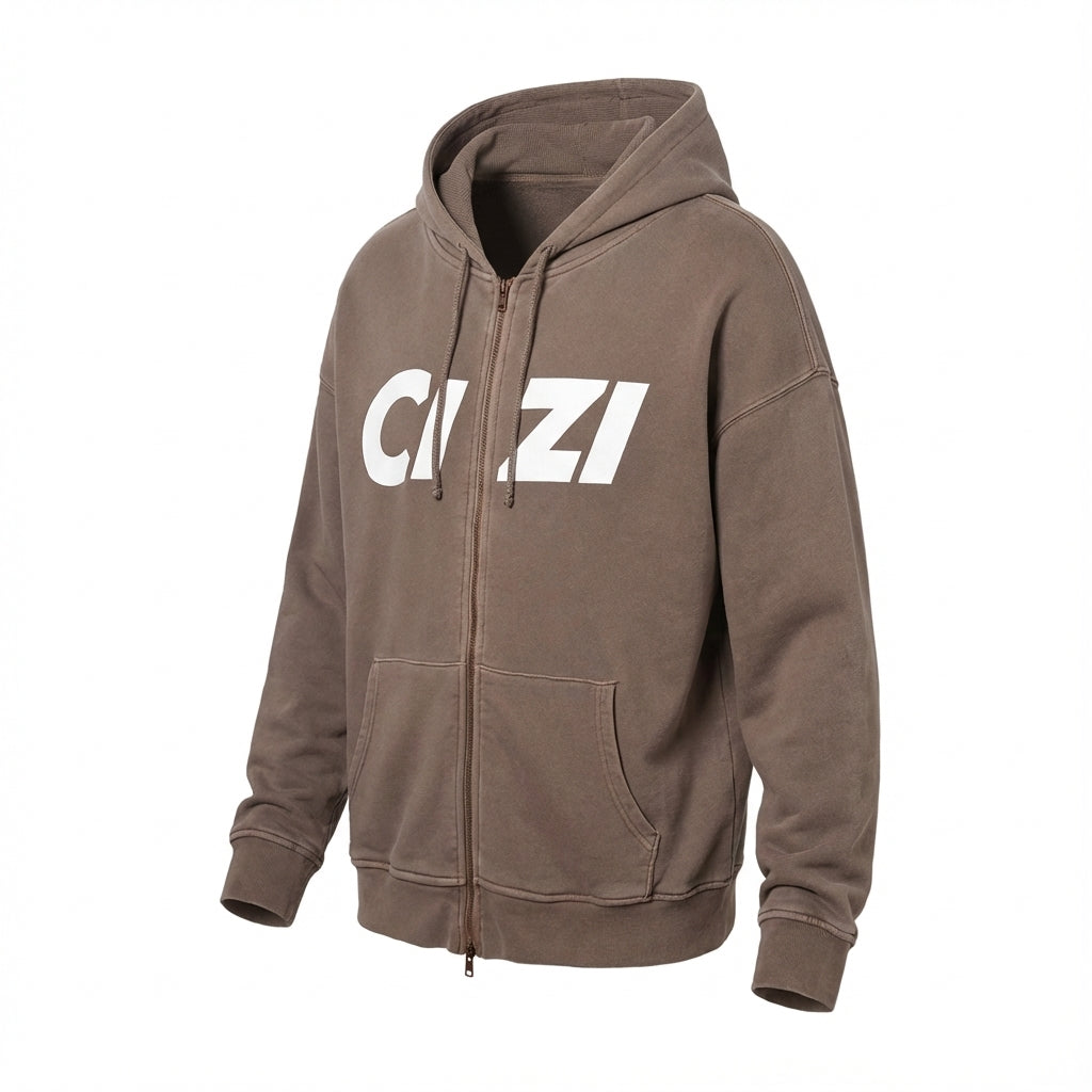Cizi Zip-Up Hoodie - Brown